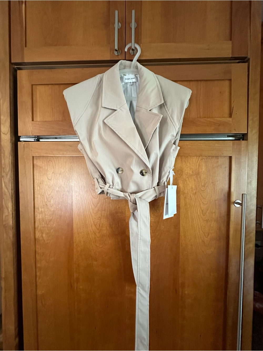 Ronny Kobo Collection Sleeveless Trench Vest in Light Beige